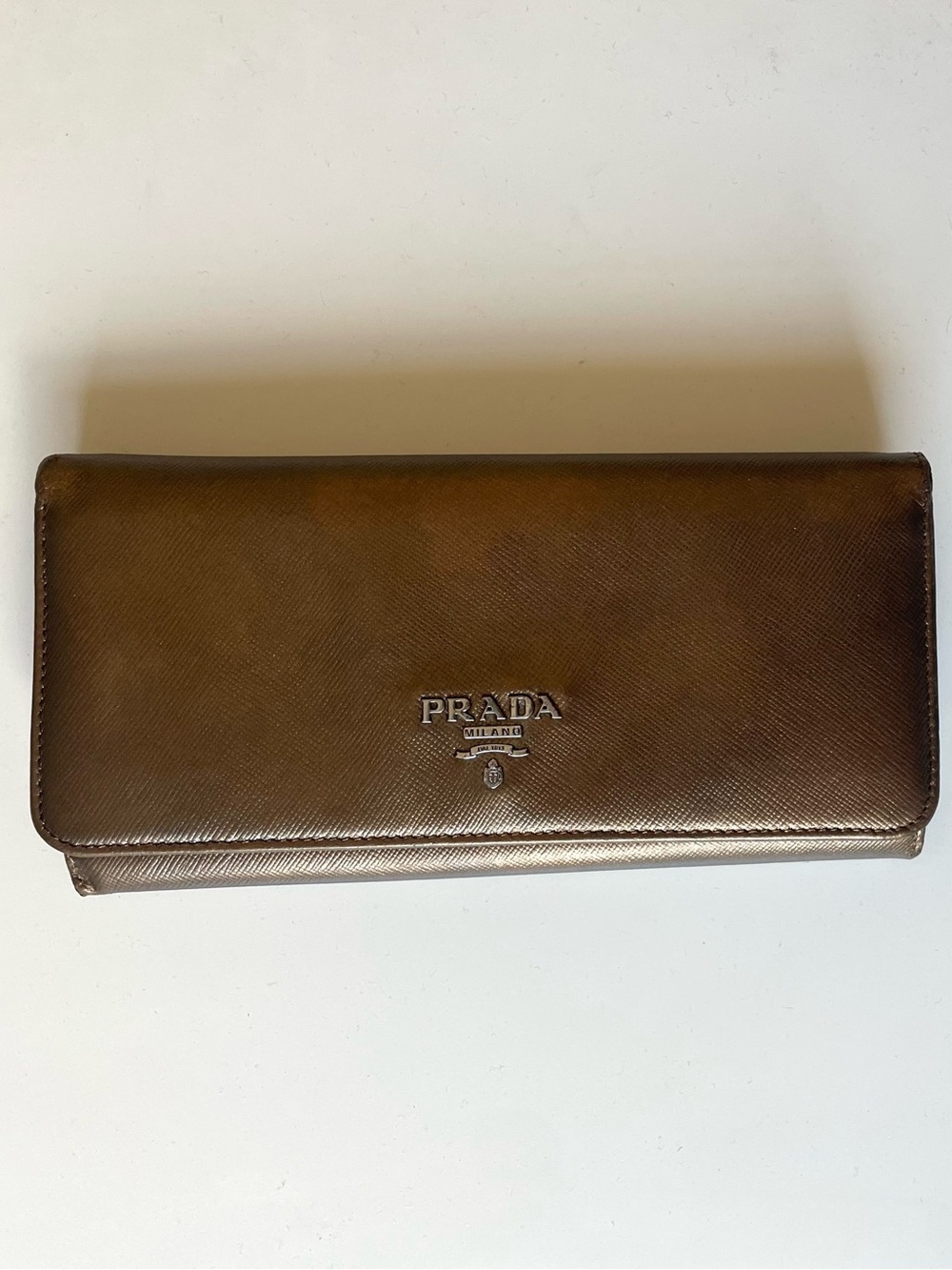 Prada Metallic Bronze Saffiano Continental Wallet- refurbished
